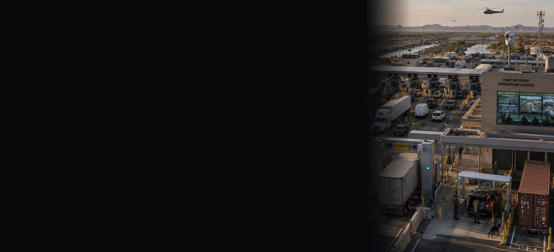 Port of entry with commercial inspection lanes and an operations center
